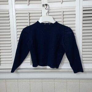 Henry Bendel NYC 100% wool sweater shrunk crop top sweatshirt DARK NAVY